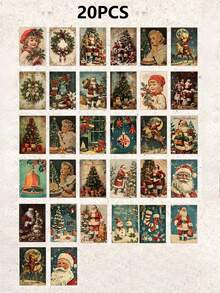 Christmas Vintage Beautiful Art Postcards - 4x6 Inch Grunge Journal Paper With Santa Claus, Snowman, Christmas Tree And Holiday Scenes, Collectible Sturdy Decorative Cards For Scrapbooking, Crafts, Christmas Gifts And Winter Stationery, Holiday Decoration Classic Illustrations, Handmade Texture, High Quality Printing, Perfect For Craft Lovers, Scrapbook Enthusiasts, Christmas Decoration