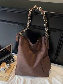 New Solid Color PU Large Capacity Special Metal Chain Hanging Pouch, Soft Fabric, Foldable, Handbag Tote Bag Suitable For Travel, Shopping, Dating, Women's Gift, Suitable For Teenage Girls, College Students, Beginners And White-Collar Workers, Ideal For Office, School, Work, Business, Commuting, Outdoor, Travel, Picnic