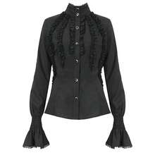 Devil fashion Áo kiểu nữ cổ điển phong cách Gothic màu trơn chất liệu chiffon, cổ bèo nhún, tay dài, thích hợp cho lễ hội Halloween. - màu đen - Xem 6