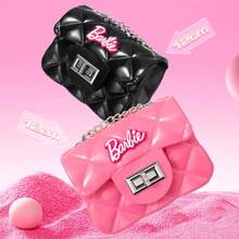 Miniso Barbie Classic Black Diamond-Quilted Jelly Bag - Water-Resistant PU Material, Stylish Daily Accessory Shoulder Bag (1 PC) - Multicolor - View 4