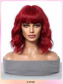 Modische und verspielte weinrote 14-Zoll-Kurzhaar-Bob-Perücke aus hitzebeständigem synthetischem Material für Frauen, für Cosplay, Y2K, Festivals, Geschenke, Halloween-Kostüme