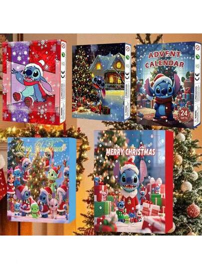 Calendario de cuenta regresiva navideña de Stitch de Disney, set de 24 cajas regalo con calendarios ciegos. Regalos perfectos para ocasiones como Navidad, Acción de Gracias, Halloween, Año Nuevo, fiestas festivas, accesorios para teléfonos móviles, decoración de oficina, reuniones familiares, etc.
