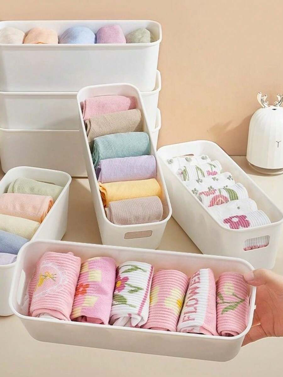 1/3/6 buah Kotak Penyimpanan Plastik Putih, Wadah Terbuka Serbaguna untuk Mengatur Casing Ponsel, Kaos Kaki, Pakaian Dalam, Kotak Penyimpanan Rumah Tangga Penting, Desain Minimalis, Mudah Dilihat