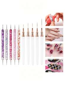10 件白色美甲刷套装、美甲刷、指甲设计刷、绘画描线美甲工具、双头指甲点钻笔、UV 凝胶绘画指甲设计刷笔、指甲点画笔刷套装美甲工具、双头美甲描线刷，适合家庭使用和专业美甲沙龙 - 白色 - 查看 2