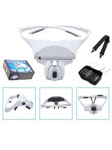 Lupa montada en la cabeza con luz LED para extensiones de pestañas postizas - Blanco - Ver 1