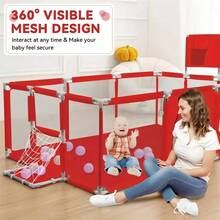 Foldable Baby Playpen With Fences, Red - 紅色 - 查看 4