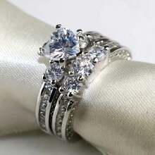 Couple Rings For Men's Stainless Steel Ring Women Heart Rhinestones Rings Wedding Engagement Jewelry GiftWoimen's Daily Ware Gifts - White - View 2