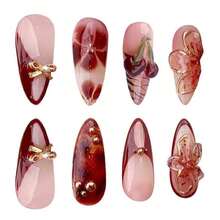 Foccna Press On Nails Medium Tortoiseshell Fake Nails Almond Glossy False Nail Tips Artificial Nails Finger Manicure For Women -24pcs, Gorgeous Nails - 白色 - 查看 4