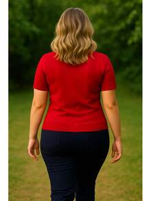 JEWELRY KNITS Short Sleeve Blouse Size G Round Neck | Short Sleeve Blouse G | Basic Short Sleeve Blouse | Basic G - Đỏ - Xem 3