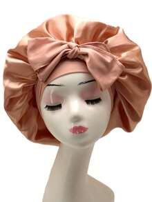1 件奢华缎面丝绸睡帽，可调节蝴蝶结领带，褶边舒适贴合，适合男女夜间护发，柔软奢华饰面，适合女性和男性。