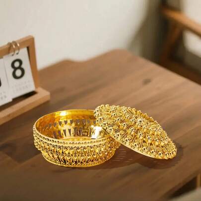 Incense Burner Shaped Storage Box, Gold Round Present Jewelry Chocolate Container With Lid