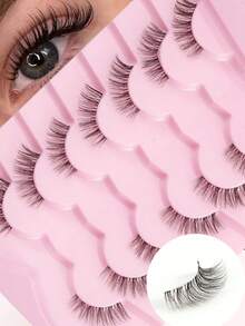 7 对半睫毛透明带猫眼假睫毛 | 短而柔软的 3D 仿貂皮，蓬松自然卷曲外观，持久定型且防汗，非常适合中东日常妆容、斋月聚会婚礼和派对妆容 - 狐狸眼睫毛 - 查看 2