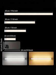 50cm /10cm/20cm/30cm/ Striscia luminosa a LED bianca USB con sensore di movimento - Perfetta per armadi, guardaroba e corridoi, Striscia luminosa a LED con sensore di movimento senza fili per sottopensile, Lampada notturna magnetica ricaricabile per corridoio, cucina, mensola dell'armadio, decorazione per la casa