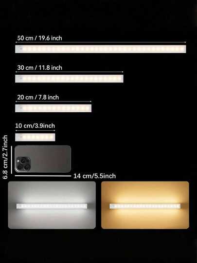 50cm /10cm/20cm/30cm/ Usb Wit Led Verlichting Strip Motion Sensor Perfect Cabinet, Wardrobe Hallway, Wireless Under Cabinet Lighting, Rechargeable Magnetic Night Lamp Hallway Kitchen Shelf Ho Room ation view 10