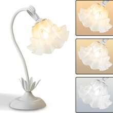 Flower Table Lamp,LED Reading Light Bedside Vintage Flower Night Light,3 Colors Modes Kawaii Bedside Lamps Decor,Living Room Bedroom Room Lighting Table Lamps Home Decoration - Trắng - Xem 11