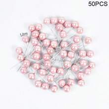 50 piezas de bayas miniatura con brillo, frutas falsas de plástico con perlas pequeñas, estambres de flores para decorar cajas de regalo, coronas navideñas y talla grande