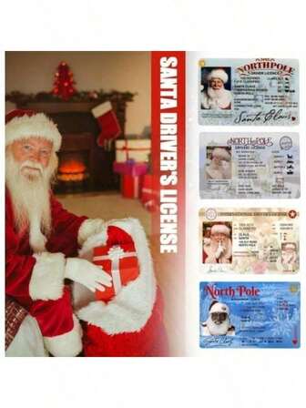 Tarjeta de Navidad con licencia de conducir novelera de Papá Noel perdida, caja de llaves de Nochebuena como regalo, decoraciones de árbol de Navidad para fiestas y decoración del hogar