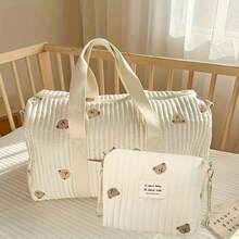 Korean Style New Embroidered Travel Bag, Multi-Functional Storage Bag, Large Capacity Handheld Travel Bag For Short Trips, Lightweight Diaper Bag, Convenient Maternity Hospital Storage Pouch, Travel Organizer Bag, Mother's Day Gift - Grey - View 2