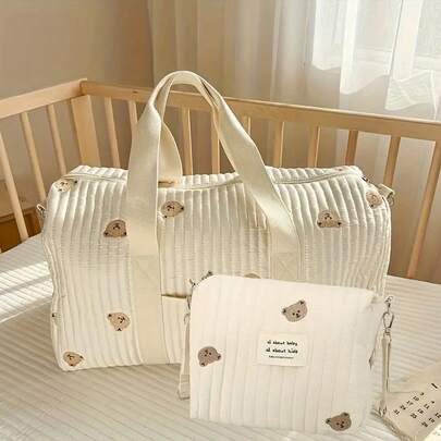 Sac de voyage style coréen brodé, sac de rangement multifonctionnel, grand sac de voyage portatif pour les courts séjours, sac à langer léger, poche de rangement pour la maternité à l'hôpital