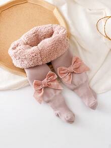 1pc Baby Girls' Thick Thermal Lined Solid Color Tights, Adorable Bow Decor, Warm & Comfortable, Suitable For Autumn/Winter Outfit - Multicolor - View 27