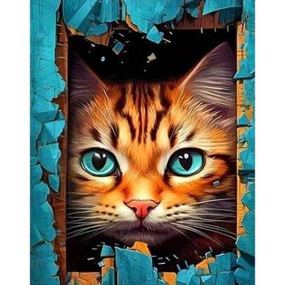 Animal Diamond Painting Kit: Cat Diamond Art, Adult Use, 5D Diamond Painting Kit, DIY Diamond Painting, Round Full Diamond Art Kit, Diamond Dot Crafts, Home Decor, Gifts Framless