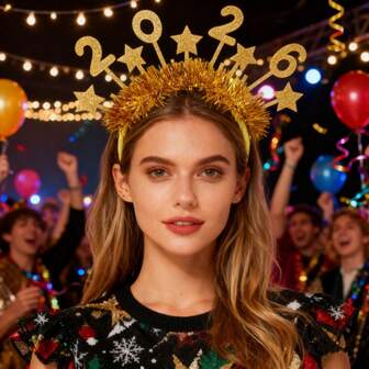 1 件 2026 数字头带，跨年晚会氛围头饰，五角星头带，适合圣诞节、新年庆祝、拍照道具、派对装饰