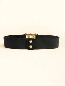 1pc Wide Waist Belt With Triple Rings, Suitable For Dresses, Shirts, Personalized Waist Cincher - 439 Black Gold - View 3