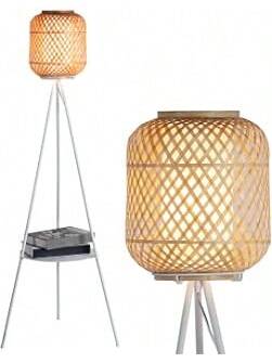 Alpinaluz Aluminum Tripod Vloer Lamp Bamboo Wicker Shade Diff Tray Tafel Living Room Bedroom E27 view 8