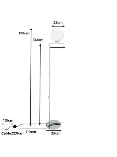 Alpinaluz E27 Spherical Vloer Lamp, Wit Glass Chrome Metal, Moderne Nordic ⌀22cm, Living Room Bedroom view 5