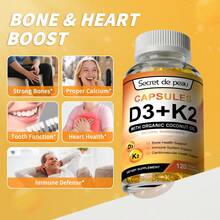 MULITTEA (2 Pack)Vitamin D3 + K2 Supplement, High Potency Formula For Bone Health & Calcium Support, Dietary Supplement For Daily Wellness, Gluten-Free, 120 Capsules - 2 Pack(120pcs) - 查看 4