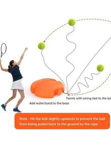 1pc Tennis Trainer With Elastic Rope, Suitable For Solo Tennis Practice, No Need For Partner, Training Assist Tool, Suitable For Adult Beginner Tennis Exercise Equipment, Water/Sand Fillable Tennis Base