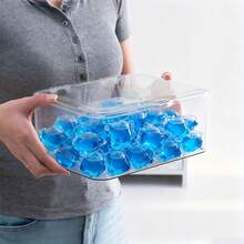 1pc Clear Laundry Pods Organizer With Flip-Top Lid - Plastic Storage Box For Laundry Detergent, Dryer Sheets & Laundry Balls - Space-Saving Rectangular Laundry Room Organizer And Storage Solution, Clear Compartments For Neat Cabinets, Easy Access, And Optimized Closet Setup - Multicolor - View 5