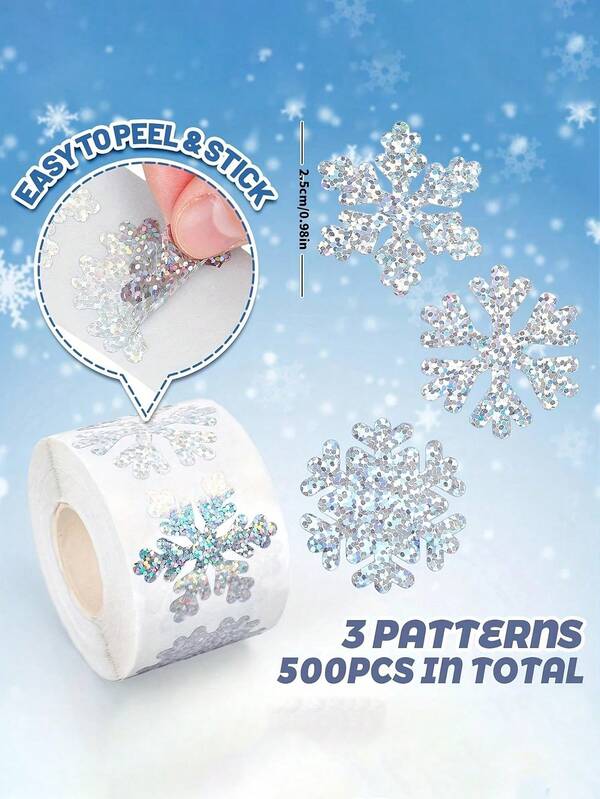 Sticky Snowflake Stickers - With Sparkling, Self-Adhesive Winter Decorations For Christmas, Parties, Gifts - Compatible With Laptops, Luggage, Crafts, Scrapbooking - Synthetic Paper Sheets (500/Roll), Festive Decoration, Holiday Motifs, Adhesives Christmas Christmas Decorations Christmas Pajamas Christmas Gifts Christmas Decor