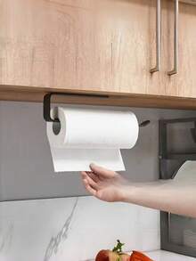 1pc Space-Saving Self-Adhesive Wall-Mounted Tissue Holder - No-Drill Dual-Use Kitchen & Bathroom Organizer For Paper Rolls & Hand Towels, Durable Plastic In Black & White, Bathroom Organizers And Storag - Multicolor - View 6