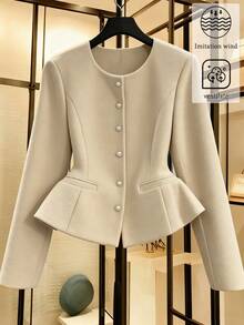 Elegant Fitted Wool Blend Jacket For Women