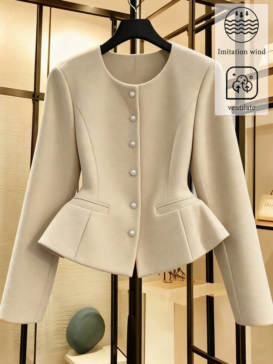 Elegant Fitted Wool Blend Jacket For Women