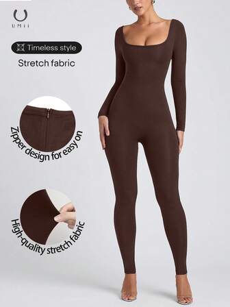 Mono de manga larga esencial para otoño/invierno UMII, de ajuste ceñido, elegante, sexy, moldeador, cálido y versátil para mujeres, adecuado para fitness, casual y todo uso