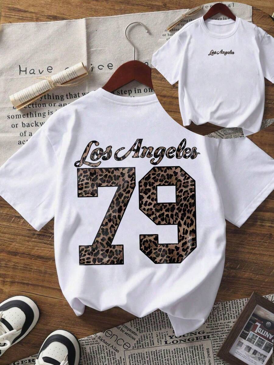 1pc Tween Girls Leopard Print Short Sleeve T-Shirt, Comfortable And Fashionable Summer Top For Young Students