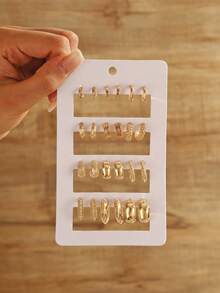 12 对复古风格合金开口 C 形环几何纹理水钻装饰女式耳环套装，节日和日常礼物（不含卡）