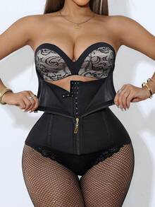 1pc Women's Fitness Training Dance Yoga Shapewear, Waist Trainer Belt, Waist & Hip Trainer Compression Band, Slim Fit Minimalist Colombian Waist Belt With Elastic Back Mesh Cincher - Black - View 6