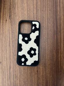 1pc Multi-Color IP16, INS Plush Black Flower Phone Case Suitable For IP11, 12, 13, 14, 15, 16, 15/16/12/13/14 ProMax, IP14/11/12/13 Pro, Smartphone Case, Compatible With IP14/15/16 Plus