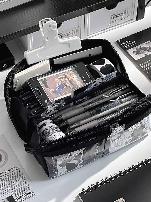 Estojo de lápis Prism de grande capacidade - Caixa de armazenamento transparente multicamadas, pode armazenar calculadora, caderno e canetas - Adequado para escola, escritório e viagens - Adequado para estudantes, profissionais, homens e mulheres, caixa de armazenamento de material escolar, caixa de armazenamento multifuncional, fecho de zíper, bolsa para lápis, única bolsa para lápis sem acessórios