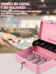 Key And Lock , Cash Register With 4 Bill Trays And 5 Coin Compartments,  For Storing Cash - Pink - View 5
