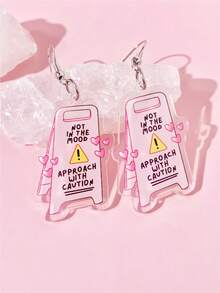 1 Đôi bông tai acrylic hình biển báo cảnh báo màu hồng dễ thương thời trang sáng tạo vui nhộn, phù hợp cho đi làm hàng ngày, ngày lễ, tiệc tùng và các dịp khác, bông tai nữ phong cách nghỉ dưỡng - Hồng - Xem 6