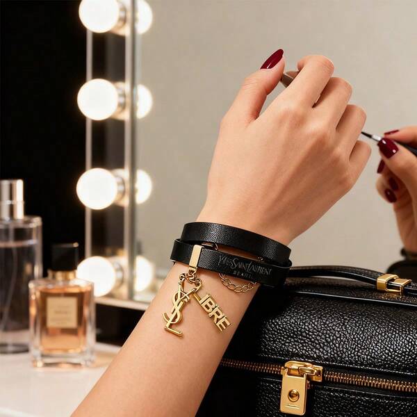 YSL Damen Schwarz-und-Gold Halskette & Armband 2-in-1 Schmuckset