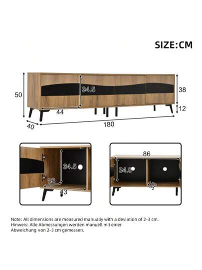 180*40*50cm TV Cabinet, Wood Zwart Splicing St Cabinet Cabinets, Living Room Support Legs, Recommended Load Capacity 30kg, Symmetrical Lowboard view 2
