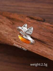 Vintage Bohemian Cute Fox Tail Design Finger Ring, Minimalist Animal Alloy Ring Gift For Women, Autumn RKPV - 古董銀器 - 查看 5