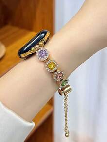 1 szt. Damski luksusowy, rozszerzalny złoty metalowy pasek łańcuszkowy, kompatybilny z zegarkiem , modny, kolorowy, kwadratowy, szklany pasek z diamentami, elastyczny, kompatybilny z zegarkiem 38/40/41/42/44/45/46/49 mm, kompatybilny z zegarkami Series Ultra/SE/10/9/8/7/6/5/4/3/2/1, opaska na nadgarstek, odpowiednia na co dzień, na letnią plażę - Złoto - Zobacz 9