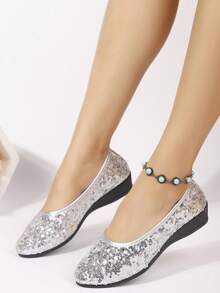 2026 Nuevos zapatos planos de mujer con lentejuelas de moda, livianos y cómodos mocasines slip-on, adecuados para madres