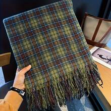 1pc Women's Elegant Green Plaid Tassel Scarf - Soft, Warm, Windproof Shawl Wrap, Plaid Pattern, Non-Elastic Durable Suitable For Winter, Multifunctional To Wrap Coat Or Neck, Hand Washable And Retains Shape, New Women's Winter Plaid Scarf, Green Plaid Scarf, Simple Fashion Tassel Loop Scarf Warm Shawl Unisex, Simple Fashion Tassel Loop Scarf Warm Shawl Blanket Unisex, Scarf/Shawl - Multicolor - View 4